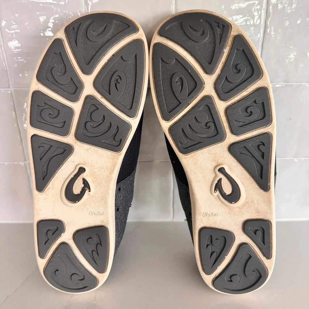 Olukai Nohea‎ Moku Sneakers Mens 11.5 Grey Navy Mesh Boat Shoes Slip On No Tie